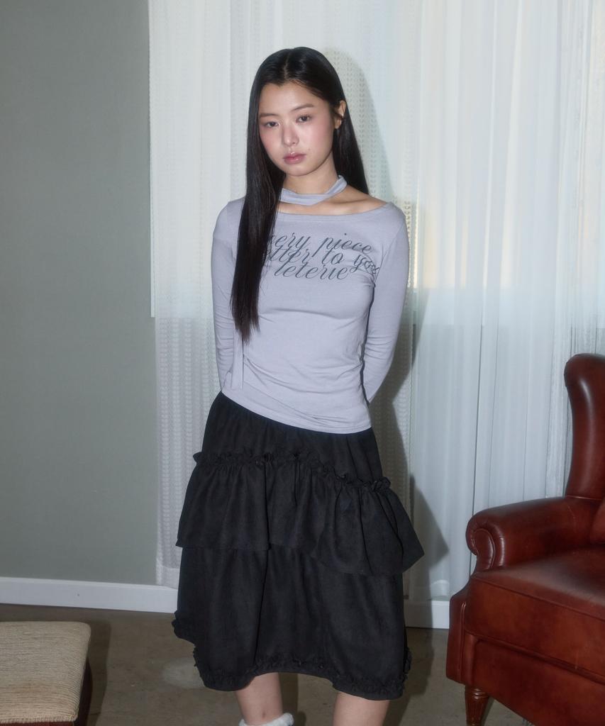 Leteoli Lettering Off-Shoulder Tie Long Sleeve_Grey