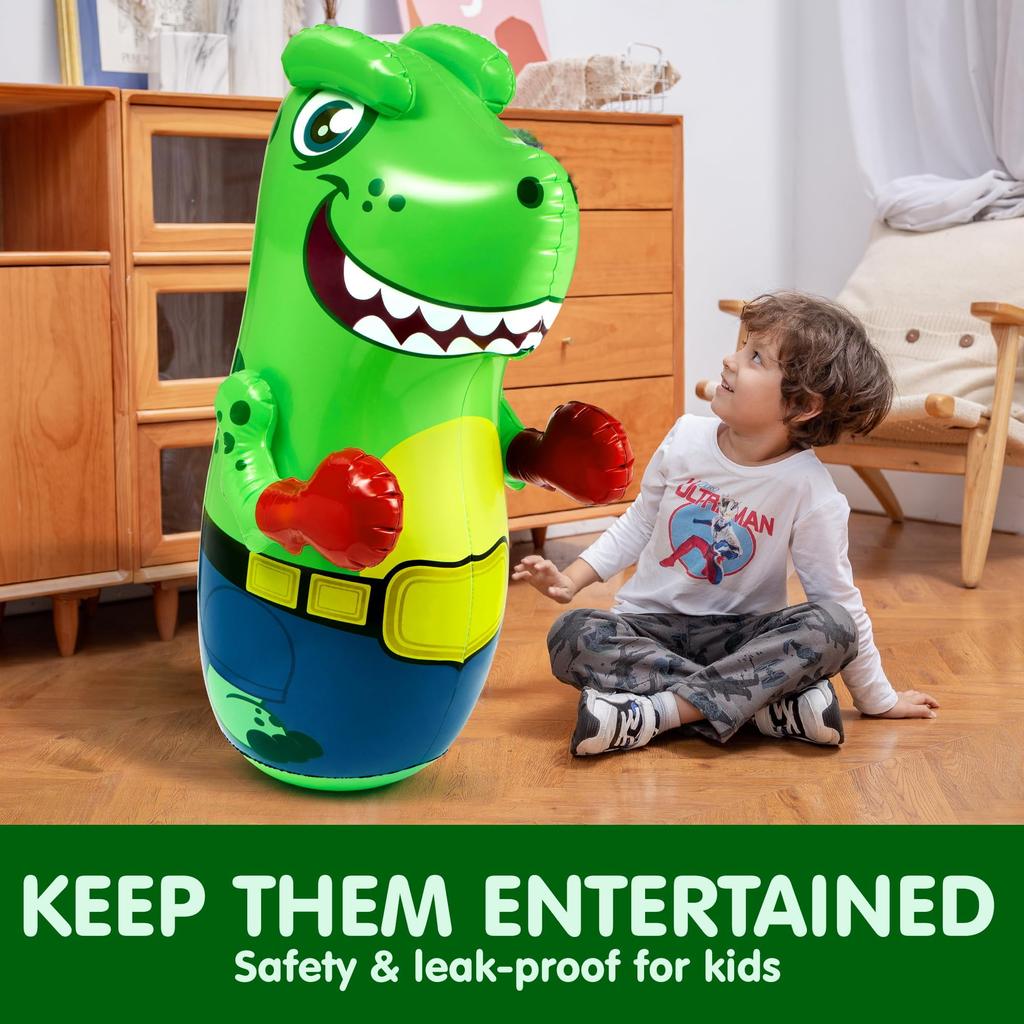 Joyfy 47-Inch Inflatable T-Rex Dinosaur Punching Bag for Kids Gift with Bounce-Back Action and Punching Toy
