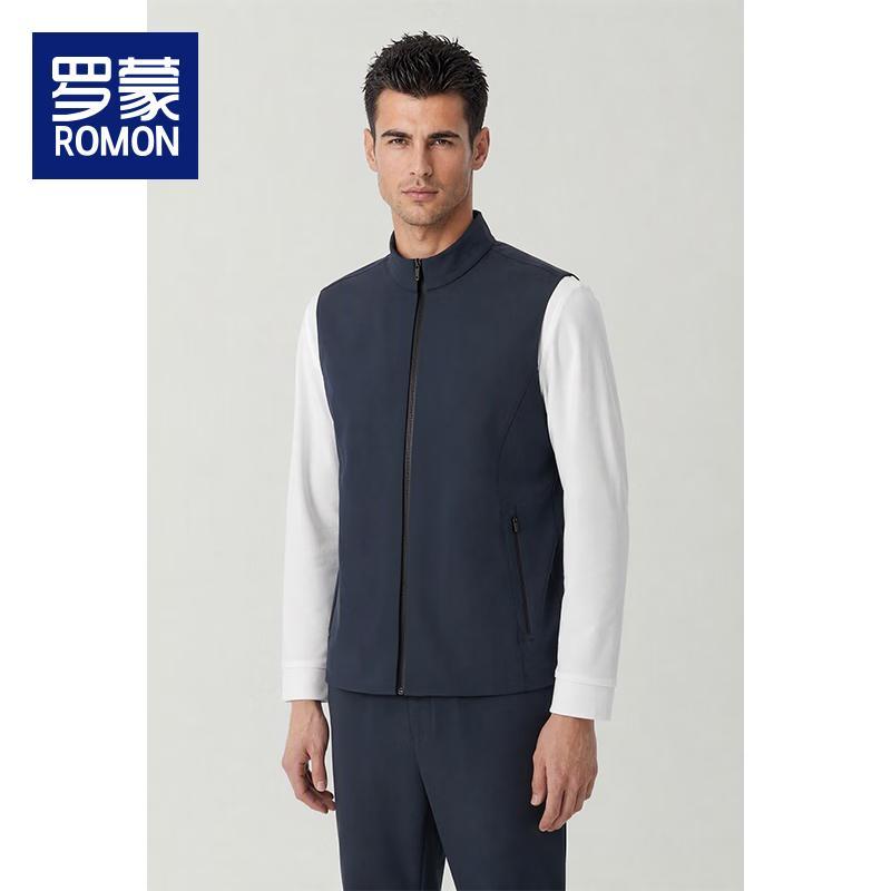 ROMON Men's Business Casual Stand Collar Sleeveless Vest