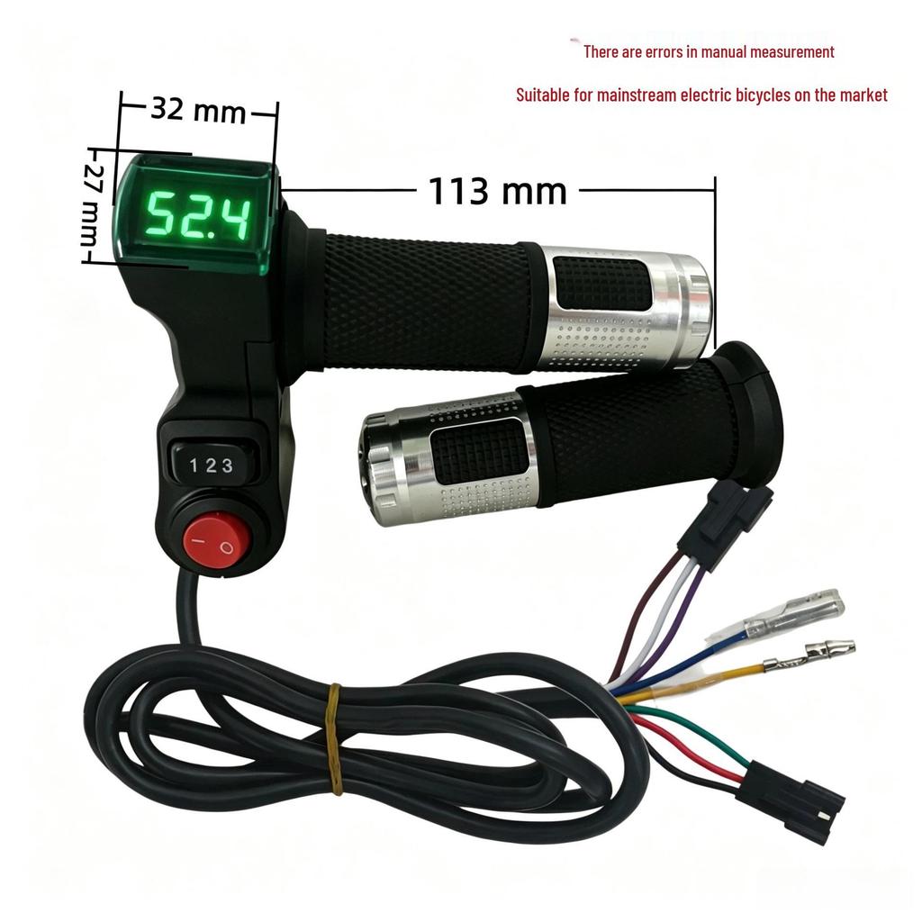 Green Screen 3-Speed Voltage Display Electric Bicycle Throttle Grip 123V
