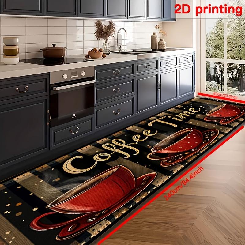 American Retro Coffee Cup Letter Long Carpet, Kitchen Area Rug, Laundry Room Entrance Corridor Long Decorative Foot Mat