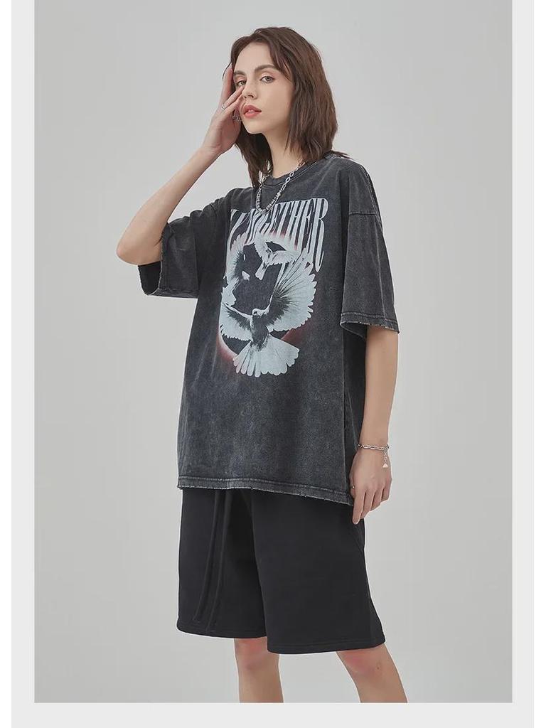 ARTIE Men's Retro Washed Peace Dove Cotton T-Shirt – Distressed Short-Sleeve Streetwear