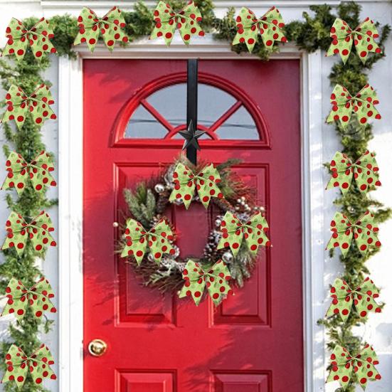 12 Pcs Red Green Dot Christmas Bow Rustic Burlap Bow with Green Furry Hair And Santa Hat for Xmas DIY Crafts Party Decoration