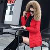 BITCED Winter Coat for Women - Mid-Length Slim-Fit Cotton Jacket with Large Fur Collar and Down-Filled Quilted Design