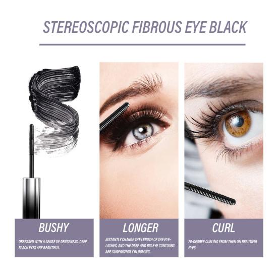 3D Waterproof Curling Mascara Long Lasting No Flaking Smudge-Proof Washable Brush Head Thick Lashes Mascara