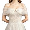 Solid Color Off Shoulder Sleeves With Pearls Detachable Shoulder Straps  Party