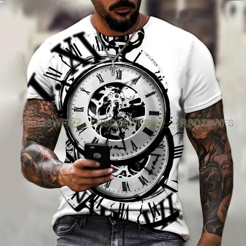 Retro Gray Pointer Pattern 3D Printed Men's Cool and Fashionable Round Neck Short Sleeved T-shirt