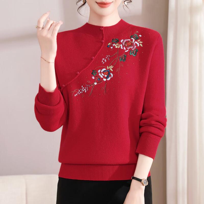 Women's Vintage Embroidered Thermal Knit Pullover