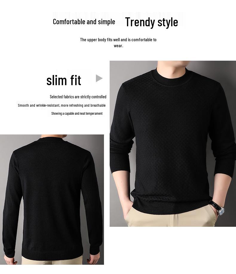 Douyin Men's Slim Fit Solid Color Sweater - Half High Collar, Spring/Autumn Base Layer