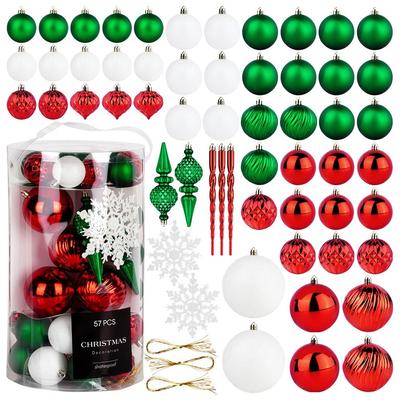 Shatterproof Christmas Baubles Red Green White 57 Pcs.