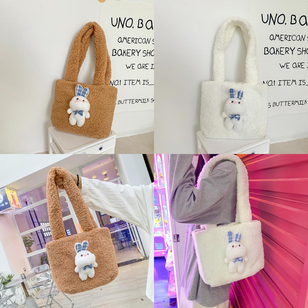 Plush Bunny Tote Bag With Magnetic Closure For Daily Use