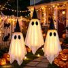 Hanging Spirit Figure Set for Halloween, 3 Fabric Draped Seasonal Accents for Living Room Porch Doorway and Themed Party Display Use
