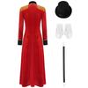 Costume da Domatore di Circo da Donna con Spallina a Frange Giacca Lunga di Velluto con Code e Cappello Bacchetta Guanti per Halloween Spettacolo di Magia