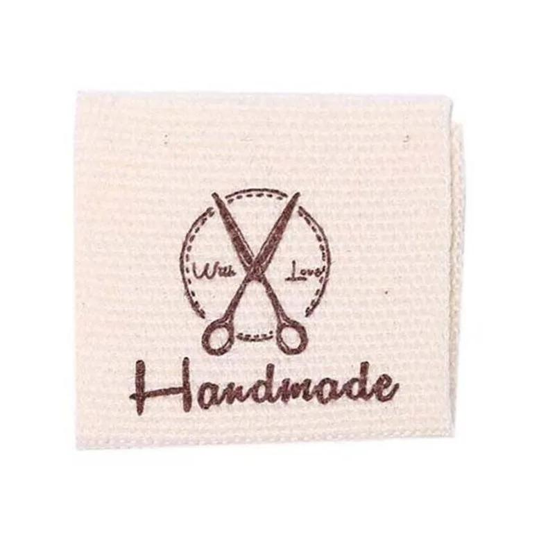 10Pcs Cloth Labels Handmade Label Fold Tags  Hand Made Label For Knitted Hats Printed Cotton Woven Sew Tags