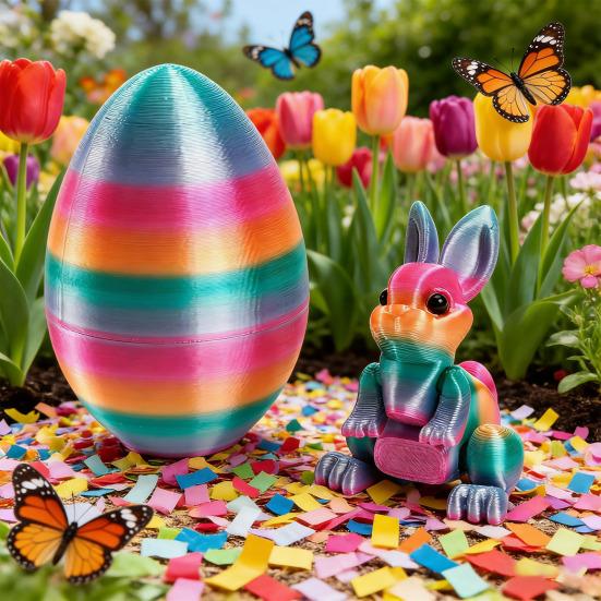 3D-gedruckte Ostereier mit Hase darin, bewegliche flexible Fidget-Hasenspielzeuge, Osterkorb