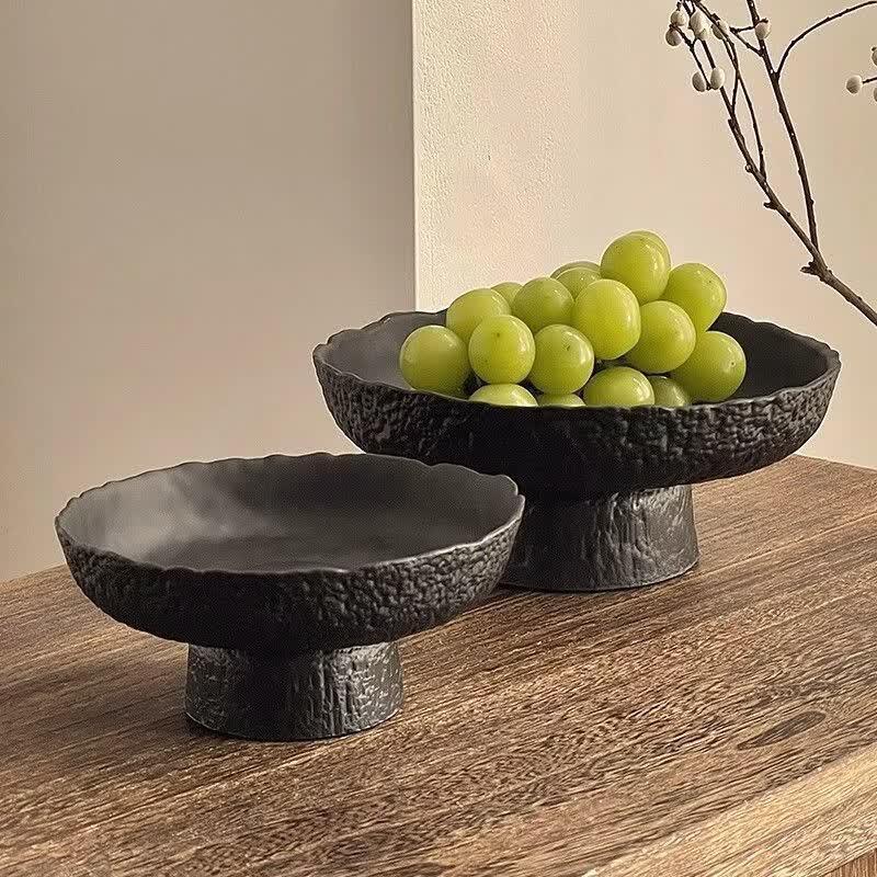 Minimalist Frosted Black Glass High-Foot Fruit Bowl