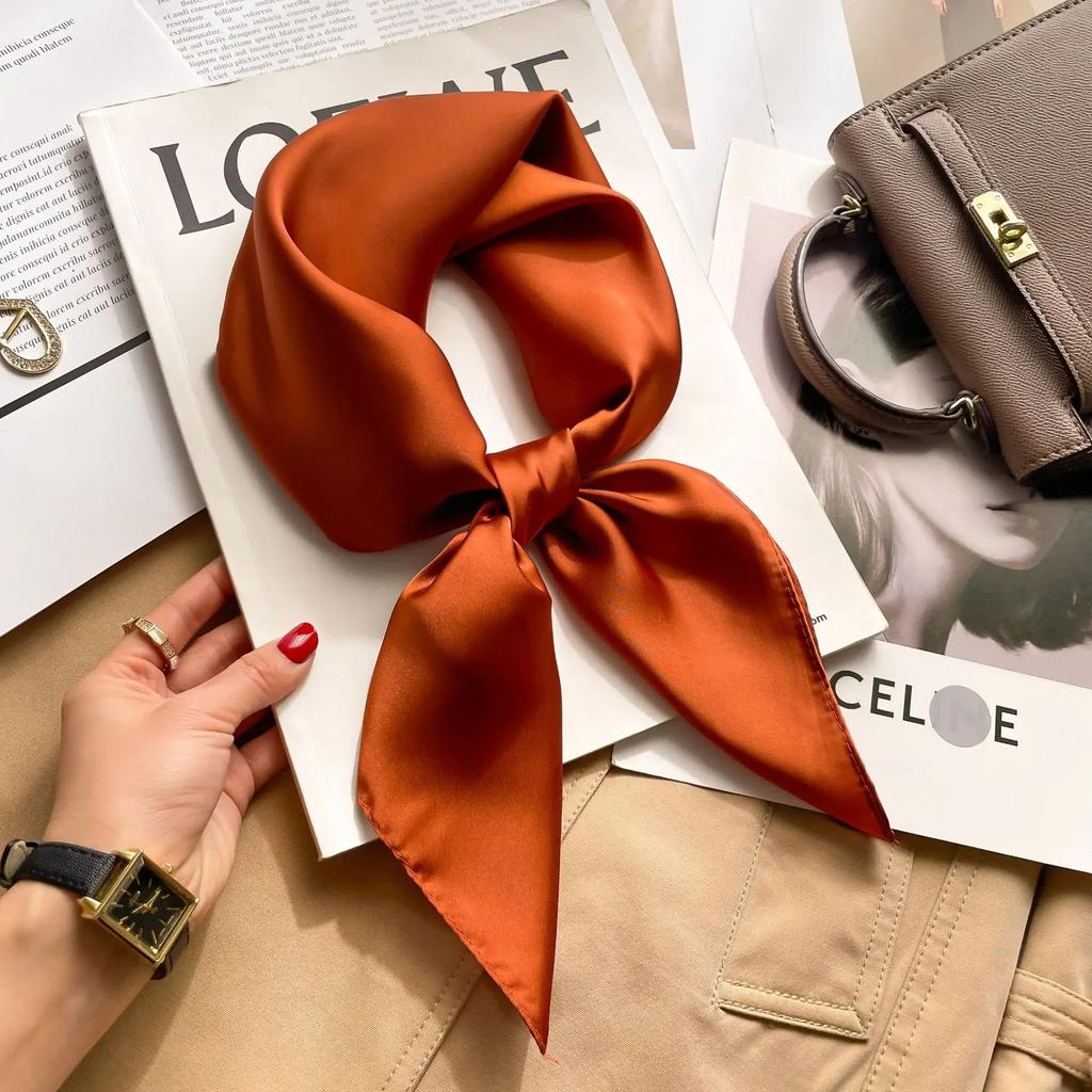 70cm Solid Colors Neckerchief Hijab Scarf For Women Silk Satin Headband Hair Scarves Female Square Shawls Head Scarfs For Ladies