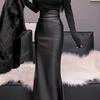 Elegante Gonna a Vita Alta in Ecopelle PU da Donna Autunno Inverno Nuovo Stile Gonna a Coda di Pesce Ringiovanente Stile di Strada Moda