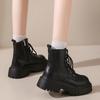 Mode Schwarze PU-Leder Plateau-Stiefeletten Damenmode Rutschfeste Plateau-Kampfstiefel Frau Dicke Sohle Reißverschluss Schnürung Botas Mujer