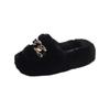 Internet Celebrity Popular Fluffy Shoes Women Wear 2025 New Autumn Chain Fashion Go Out Thick Soled Plush Cotton Slippers