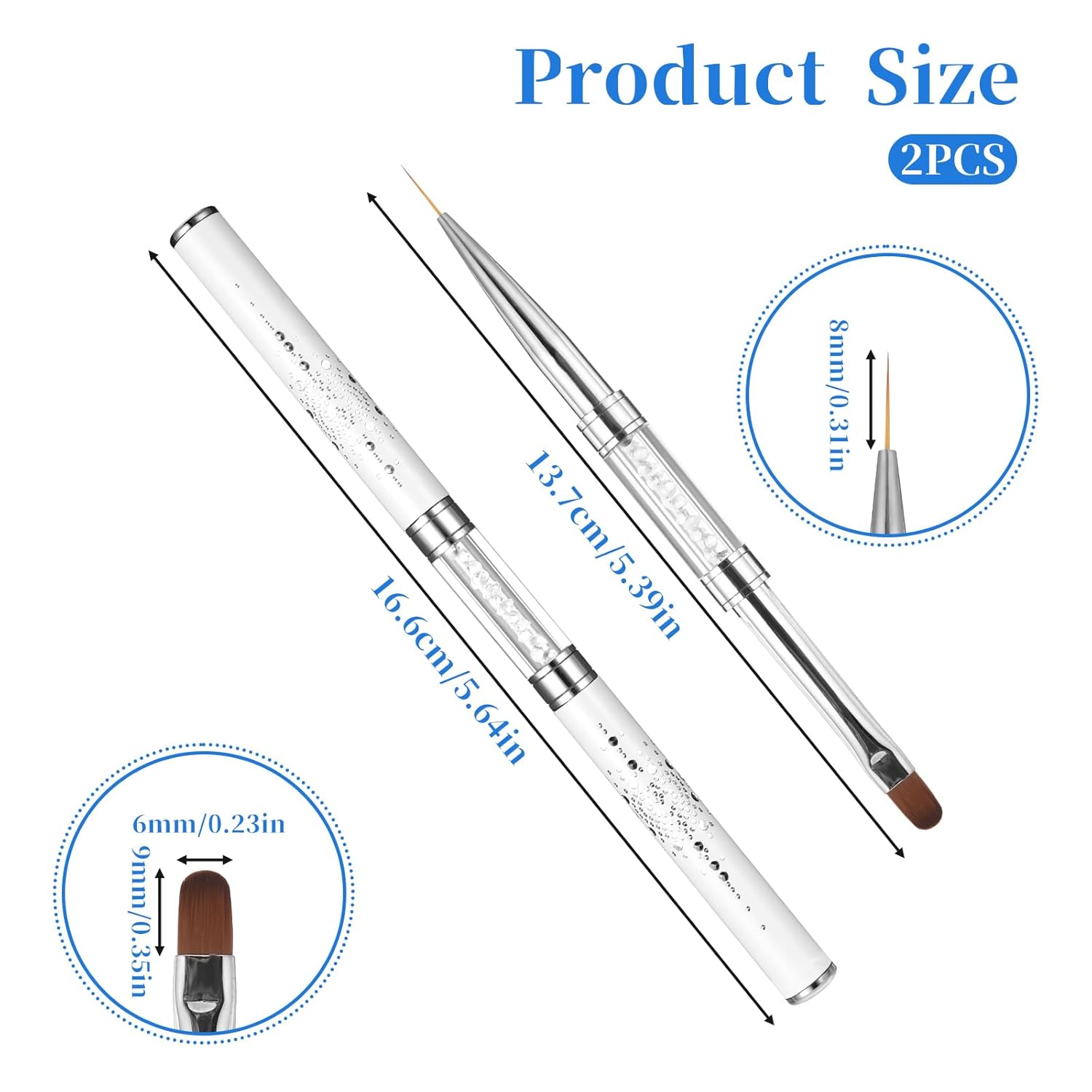 2 Pcs Double Ended Nail Builder Gel Brush, French Tip Brush Hard Gel for Nails, Brush Liner Brush Nails Hard Gel for Design Nails Professional Nail