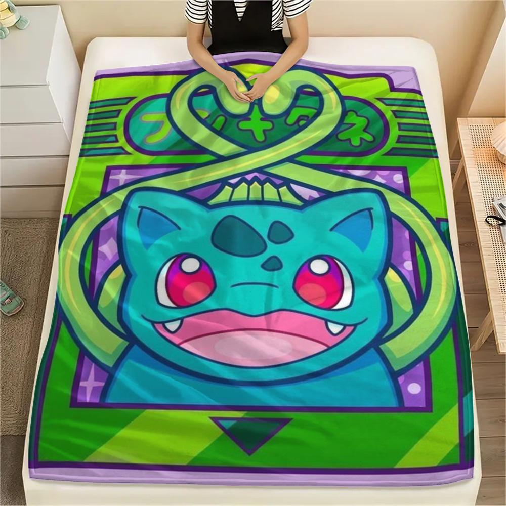 Bulbasaur Flannel Blanket Print Design Cozy Soft for Couch Bed Picnic Travel.-TING