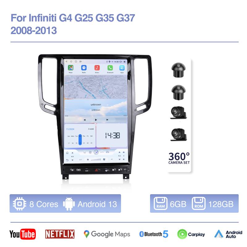 12.1″ For Infiniti G4 G25 G35 G37 2006-2013 Car Multimedia Video Player GPS Navigation Radio Stereo Android12 8+256G Carplay 4G
