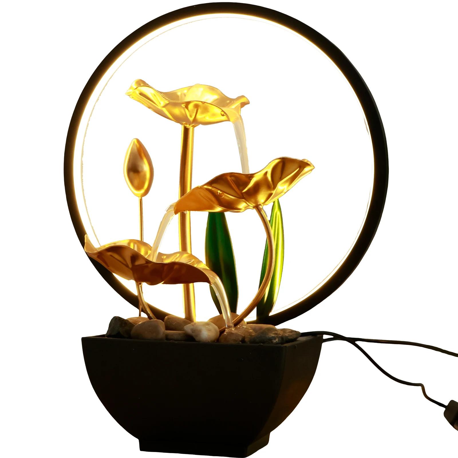 

Настольный фонтан для воды Настольный фонтан с питанием от USB с кольцевыми светодиодными фонарями Декор Украшения с текущей водой для дома офиса