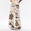 Casual Chic Design Pattern Baggy Straight Pants Women High Waist Lace Up Pantalones Korean Fashion Spring Fall Loose Spodnie