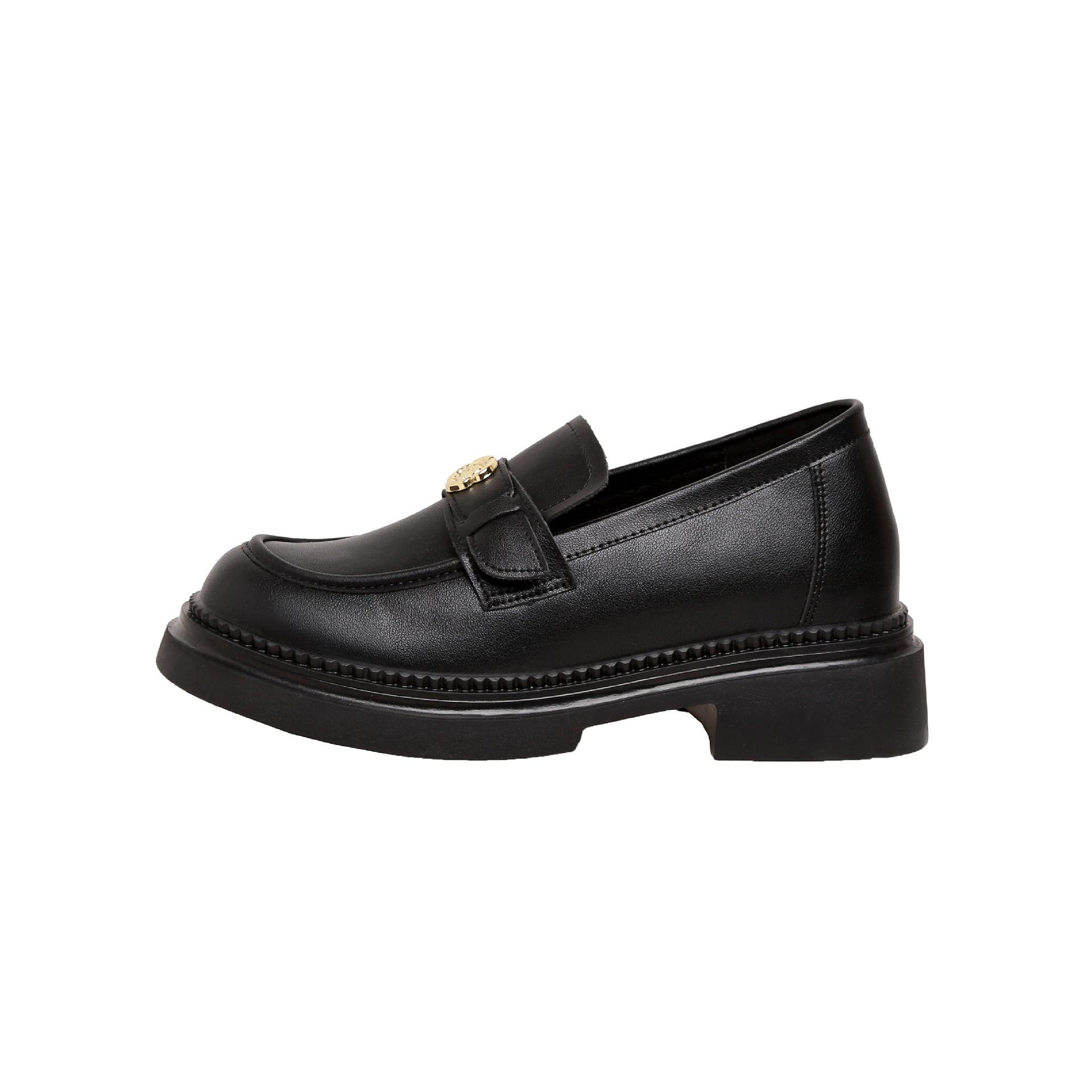 

Внутренняя высота увеличивается на 7 см, женские туфли на платформе, весна 2025, новые черные туфли с круглым носком и толстым каблуком, камелия, маленькие кожаные туфли 40