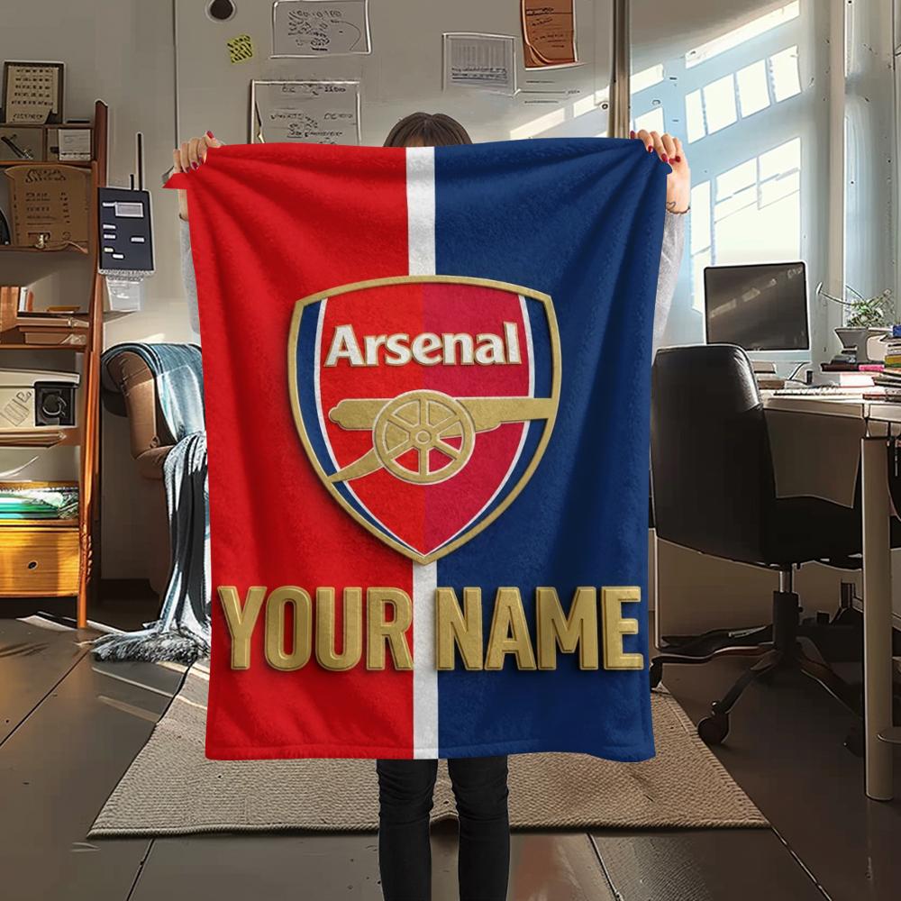 1pz Coperta di Flanella Personalizzata con Nome e Motivo Arsenal Adatta a Tutte le Stagioni per Arredamento Casa Calore e Comfort Regali Regalo Festivo_lx