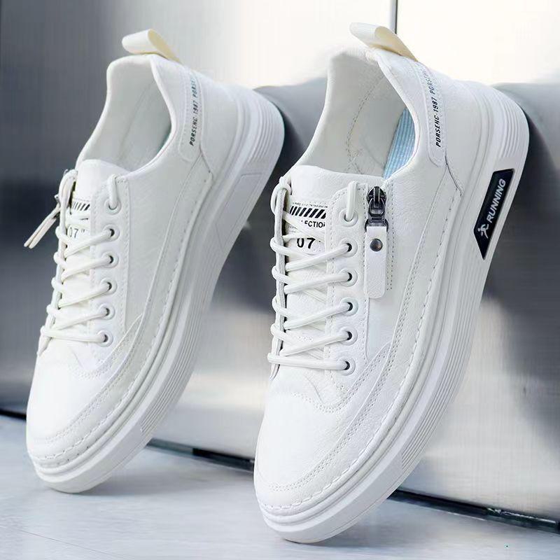 Men's White Plus Velvet Black Skateboard Shoes - Fashionable Autumn Casual Sneakers