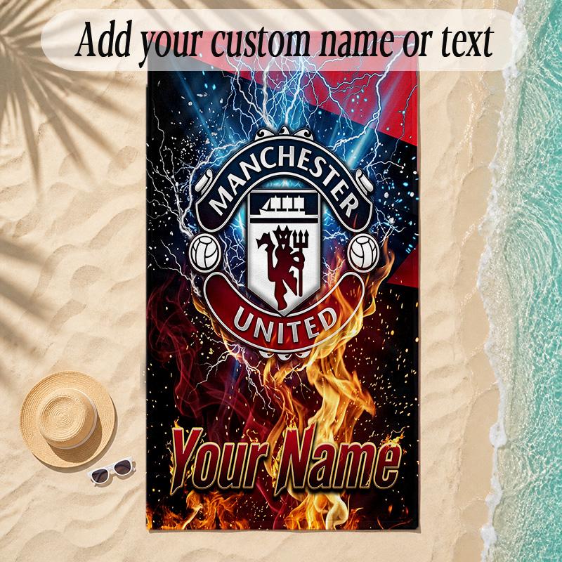 Beach TowelManchester United Custom Name Text Personalized Soft Towel for Beach Pool Indoor Home Decor Gift