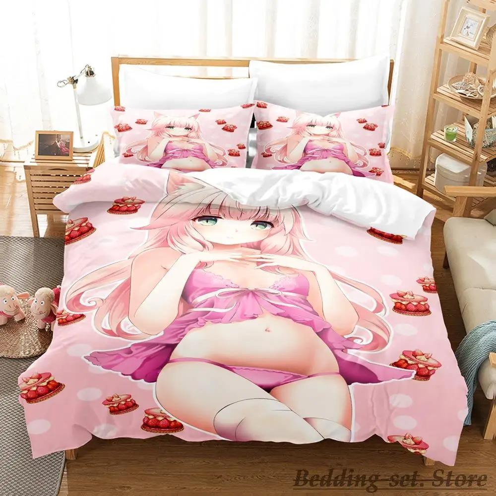 Kawaii Nekopara Bedding Set Single Twin Full Queen King Size Bed Set Aldult Kid Bedroom Duvetcover Sets Anime Parure De Lit Bed