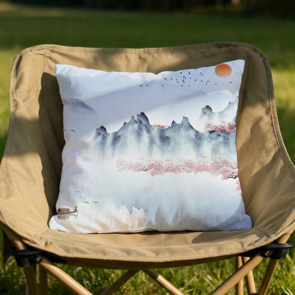 Classical Ink Landscape Cushion Cover Soft Reversible Durable Pillow Cover MultiScene Use for Home Car Daily Comfort