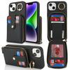 For iPhone 15 Plus/14 Plus Case with Zipper Pouch/Ring Kickstand/Strap Litchi Texture PU+TPU Phone Cover