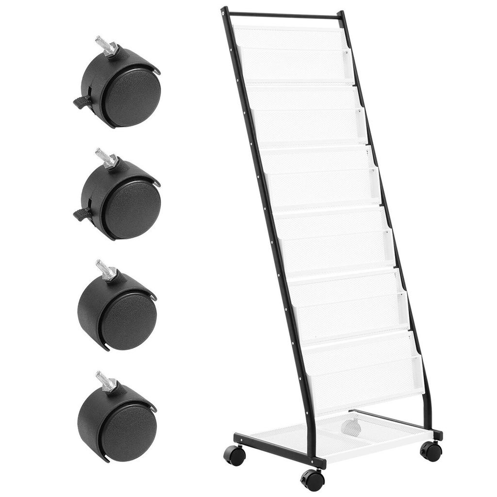 Brochure Display Rack 6-Tier Magazine Literature Display Stand 4 Wheels