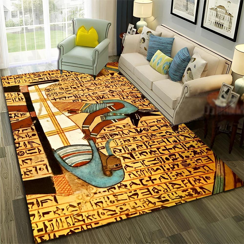 Pharaoh Egyptian Mythology Hieroglyphics Carpet Rug for Home Living Room Bedroom Sofa Doormat Decor,Area Rug Non-slip Floor Mat
