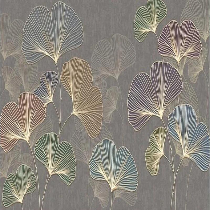 Modern Mural Minimalist Light Luxury 3d Wallpaper Lines Embossed Wall Mural Ginkgo Leaves Fresco Decor