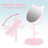 Modischer Süßer Desktop-Schminkspiegel Haushalt Drehbarer Kosmetikspiegel mit Ablage Katzenohr Rosa