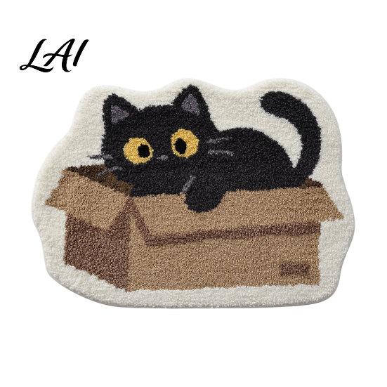 Durable Floor Mat Plush Bathroom Rug Non-Slip Absorbent Fluffy Mat Cute Easy Care Black Cat Door for Entrance Bedroom Living Room Washable