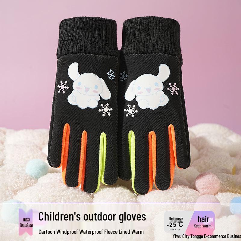 Kids' Winter Gloves: Fleece-Lined, Warm, Non-Slip, Waterproof for Skiing, Cycling, and Playing, with Cute Ribbed Cuffs and Five Finger Design.