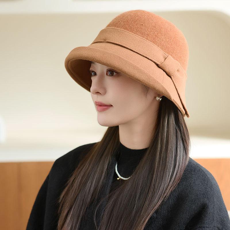 Mode Wolle Retro Fischerhut Herbst und Winter Damen Warmer Plüsch Beckenhut