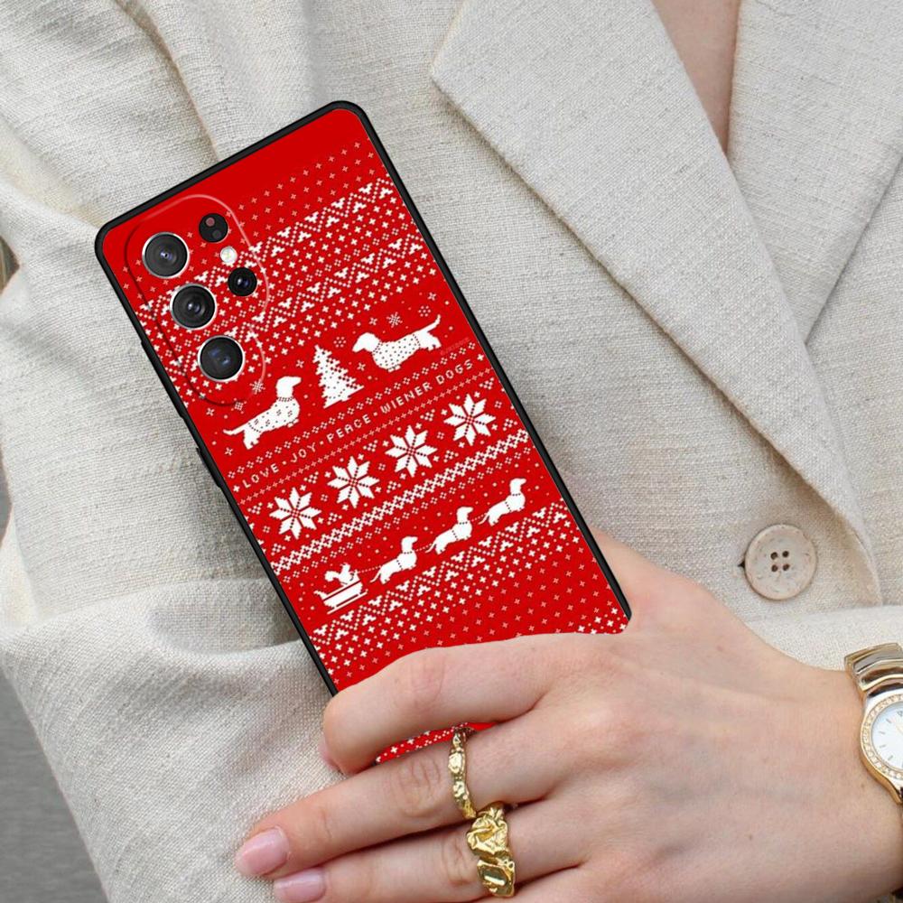 Dachshunds Christmas Sweater Pattern Cell Phone Case for Samsung Galaxy S26 Ultra S25 S24 S23 S22 S21 S20 Note10 Cover Galaxy S22 5G