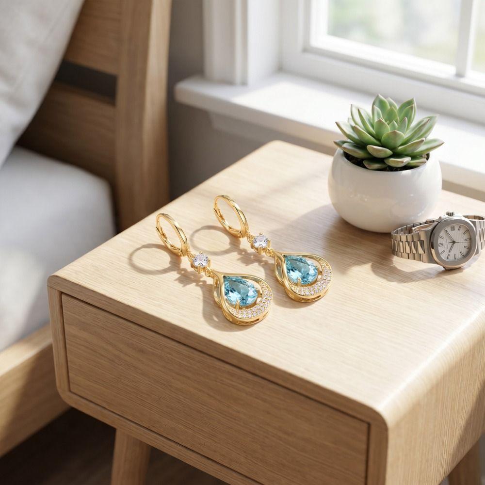 Women Jewelry Rhinestone Dangle Earrings Luxury Cat Eye Stone Earrings Water Drop Earrings Party