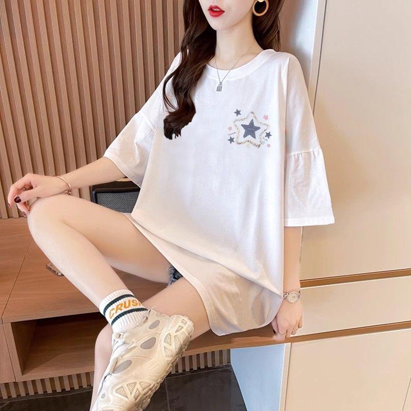 Women Summer Plus Size Star Pattern Print T-shirts Casual Loose Short-sleeved Top Oversized Tshirts