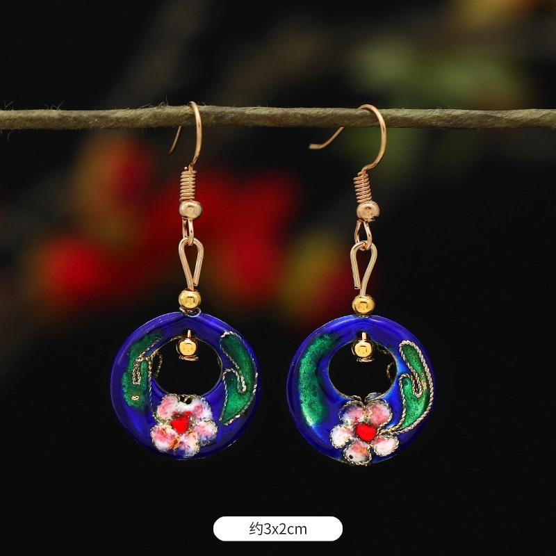 Chinese retro cloisonne enamel earrings female classical temperament simple flower earrings niche design earrings