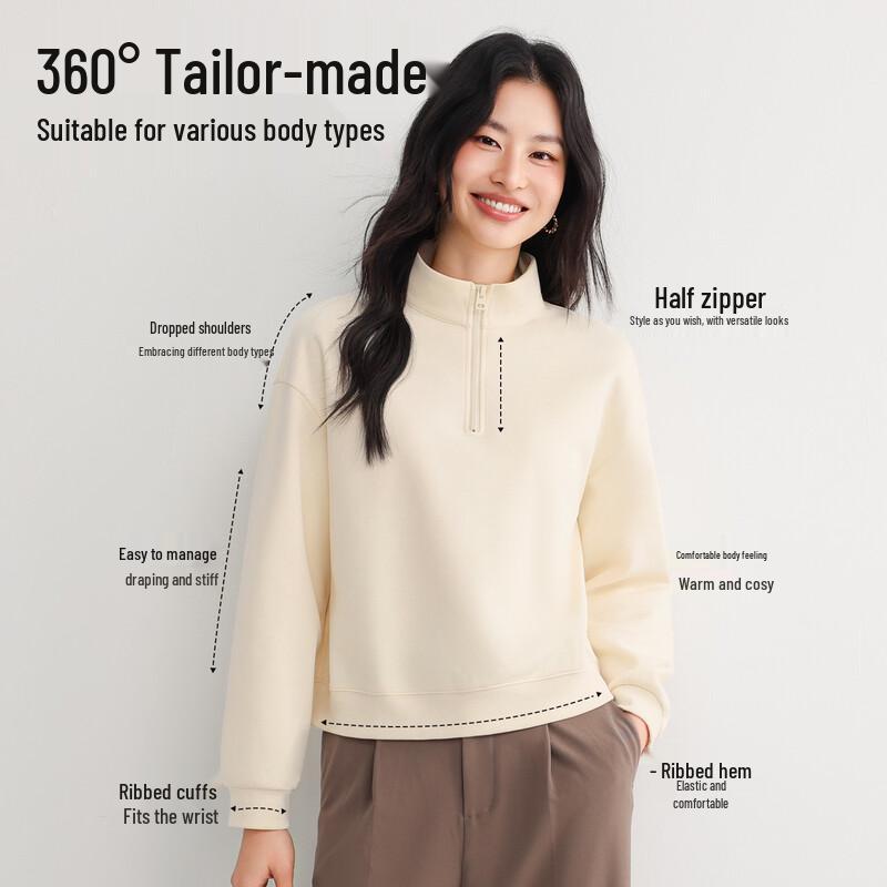 Handu Yishe Women's Korean Style Half-Zip Short Sweatshirt