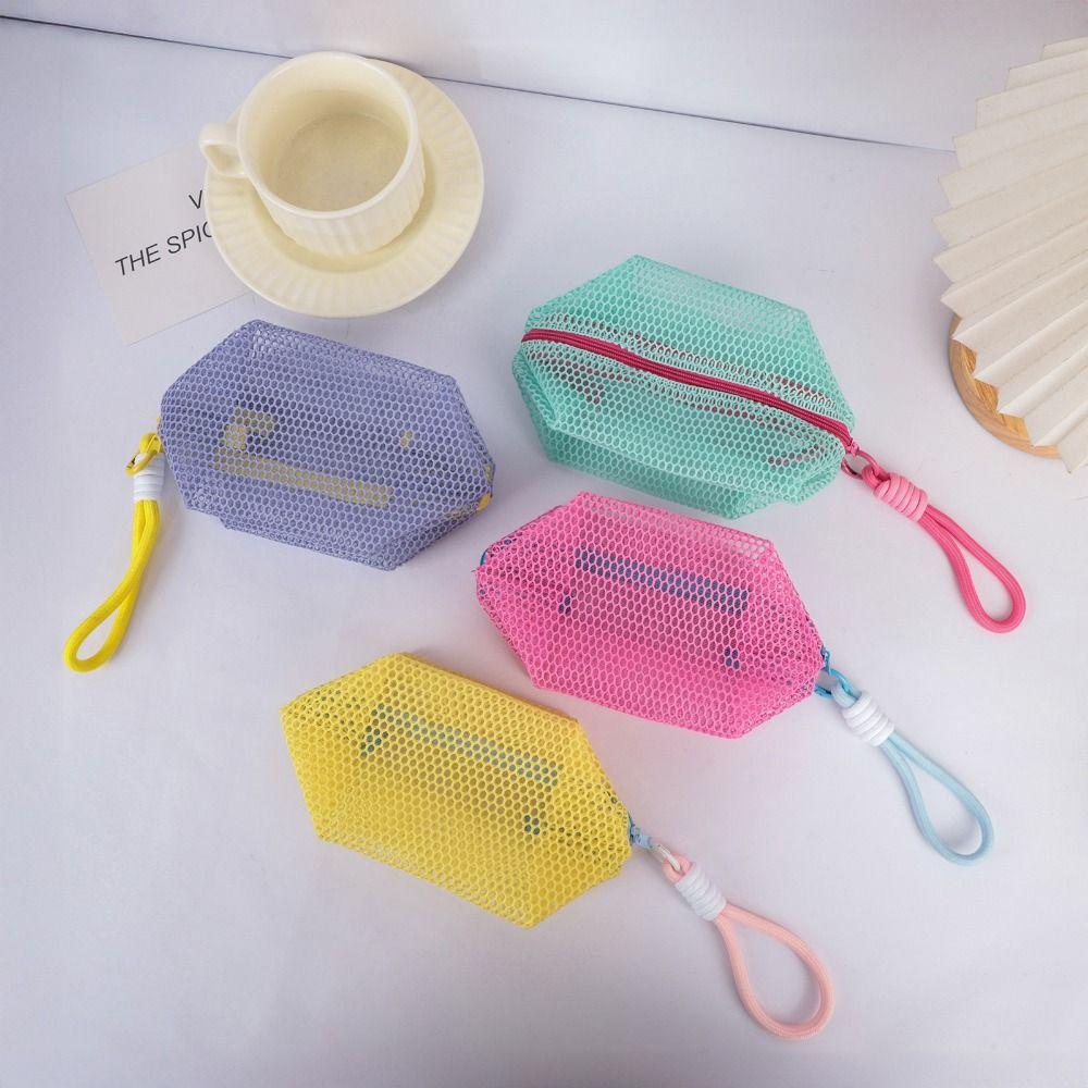 Square Shape Mesh Cosmetic Bag Small Capacity Mini Makeup Pockets Travel Toiletry Pouch  Earphone