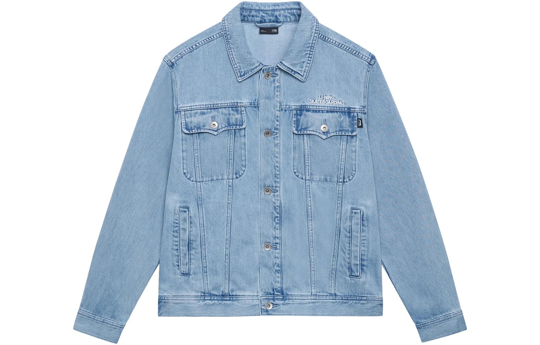 Li Ning Denim Jackets Men s Denim Blue Lapel Moderate Straight Fit AJDT059-2 M